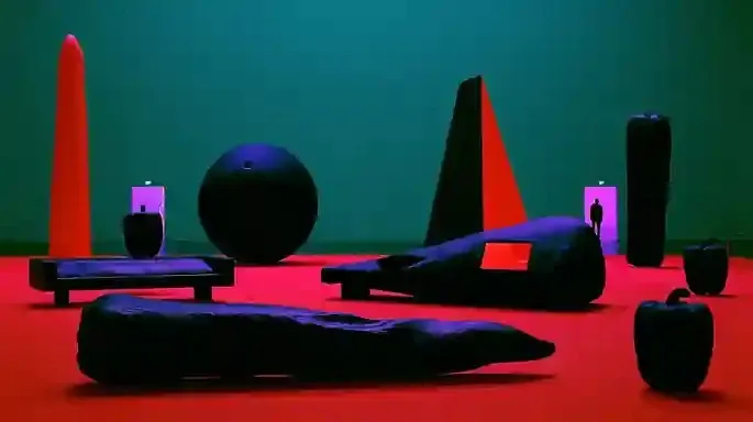 Weightless Marzipan Vegetables Hibernate, a Midjourney sref remix: weightless marzipan vegetables hibernate through an abandoned airport, during a violet electrical storm, surreal 3D style