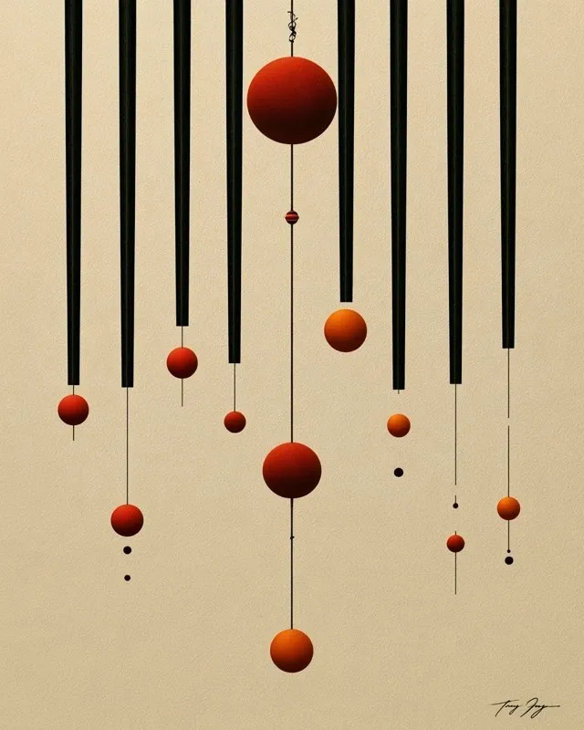 Abstract Graphic Musical Score, a Midjourney sref remix: abstract graphic musical score, gestural notation marks and dynamic glyphs arranged on blank staff paper, minimal graphic style