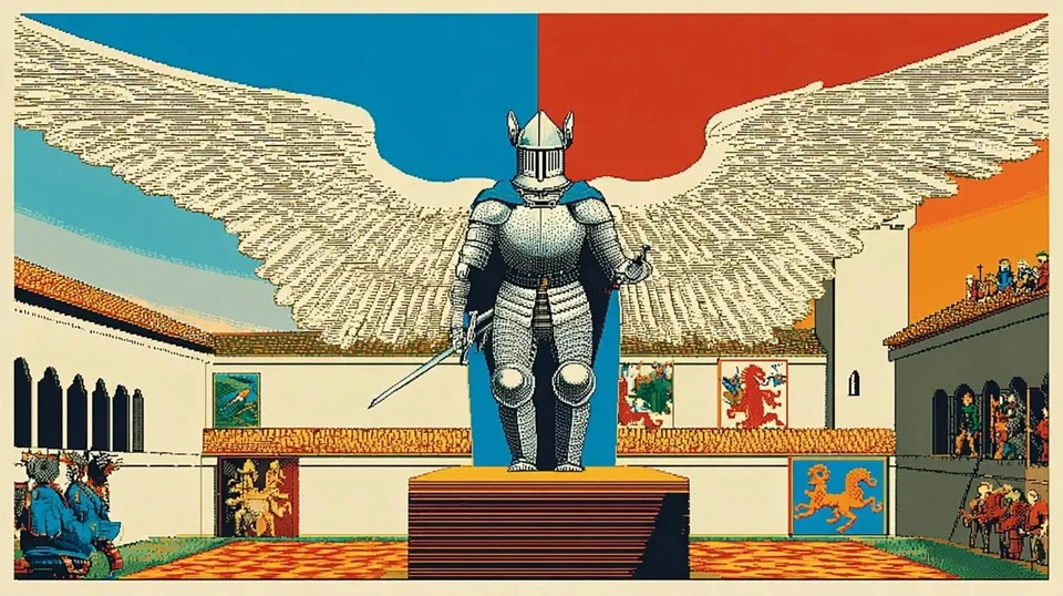 Pixel-Art Armory of a Winged Knight 2, a Midjourney sref remix: pixel-art armory of a winged knight, retro illustration style