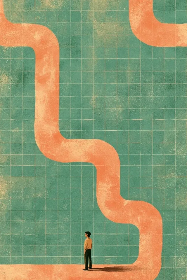 Space-Filling Curve as One Unbroken Line Sweeping, a Midjourney sref remix: a space-filling curve as one unbroken line sweeping through every cell of a dense grid, surreal illustration style
