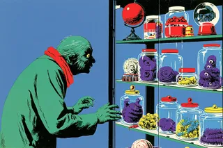 Kindly Green Librarian-Monster Cataloging a Cabinet preview