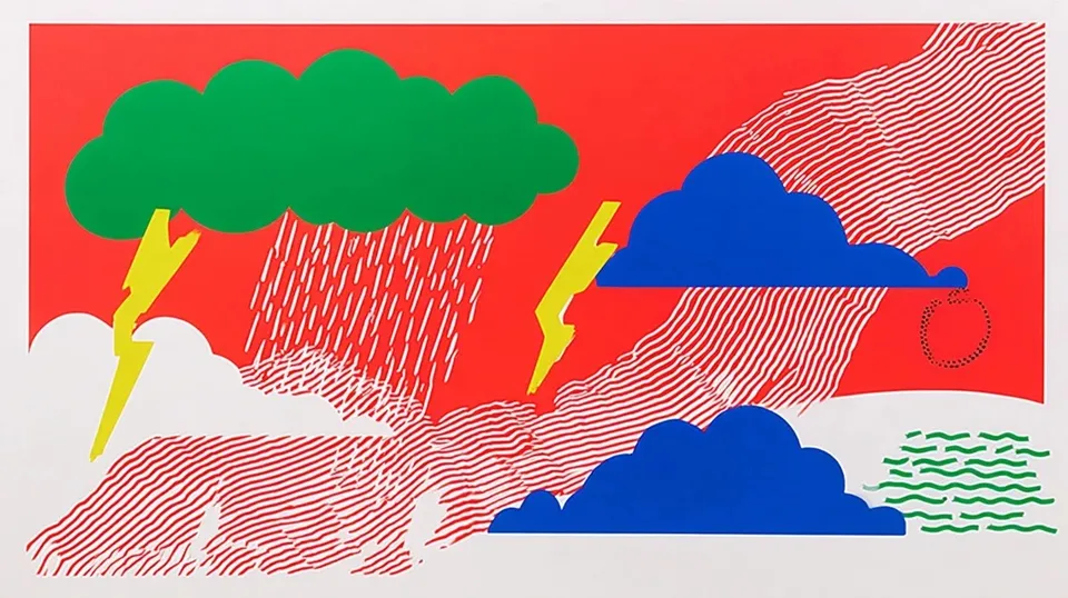 Interactive Children's Science Museum Exhibit About 2, a Midjourney sref remix: an interactive children's science museum exhibit about the anatomy of thunderstorms, playful graphic style