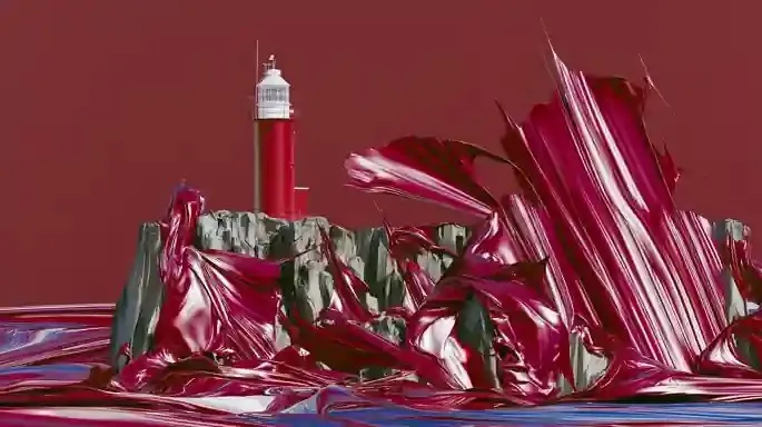 Lighthouse on a Basalt Cliff 3, a Midjourney sref remix: lighthouse on a basalt cliff, storm approaching, cinematic 3D style