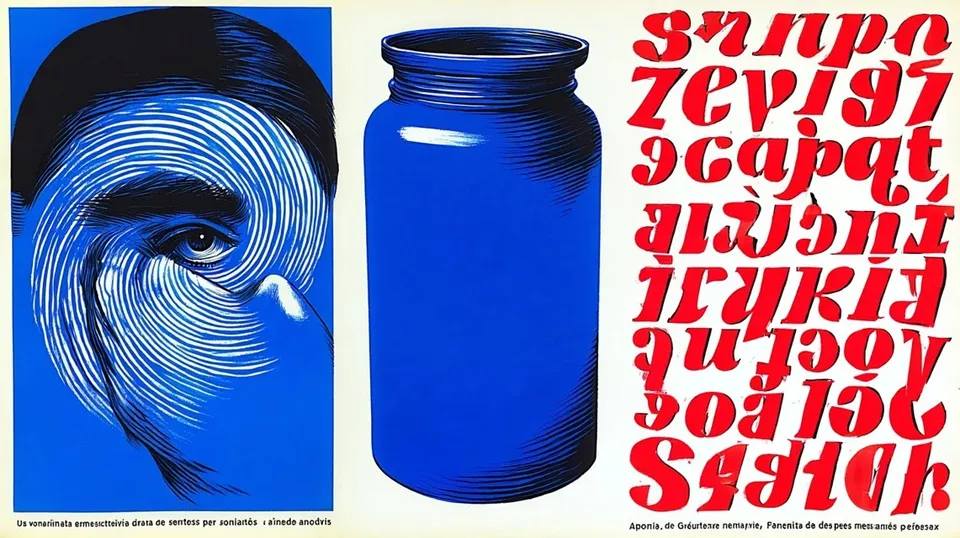 Vintage Collage of Spiral, a Midjourney sref remix: vintage collage of spiral, brooding face hidden behind a hand amid typography, gnome jar, globe woman, surreal graphic style
