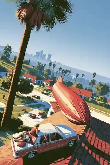 Sleepy Rubber Submarines Fold, a Midjourney sref remix: sleepy rubber submarines fold the horizon through a suburban rooftop, before the city wakes, surreal illustration style
