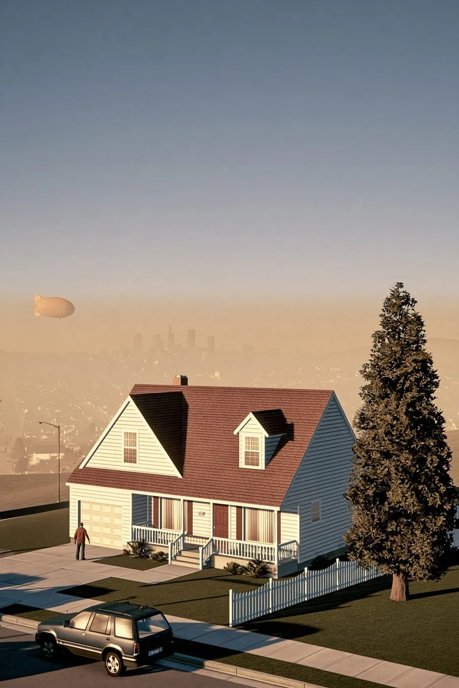 Sleepy Rubber Submarines Fold, a Midjourney sref remix: sleepy rubber submarines fold the horizon through a suburban rooftop, before the city wakes, cinematic 3D style