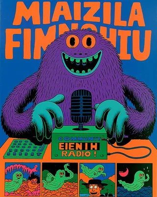 Cheerful Monster Hosting a Late-Night Community Radio preview