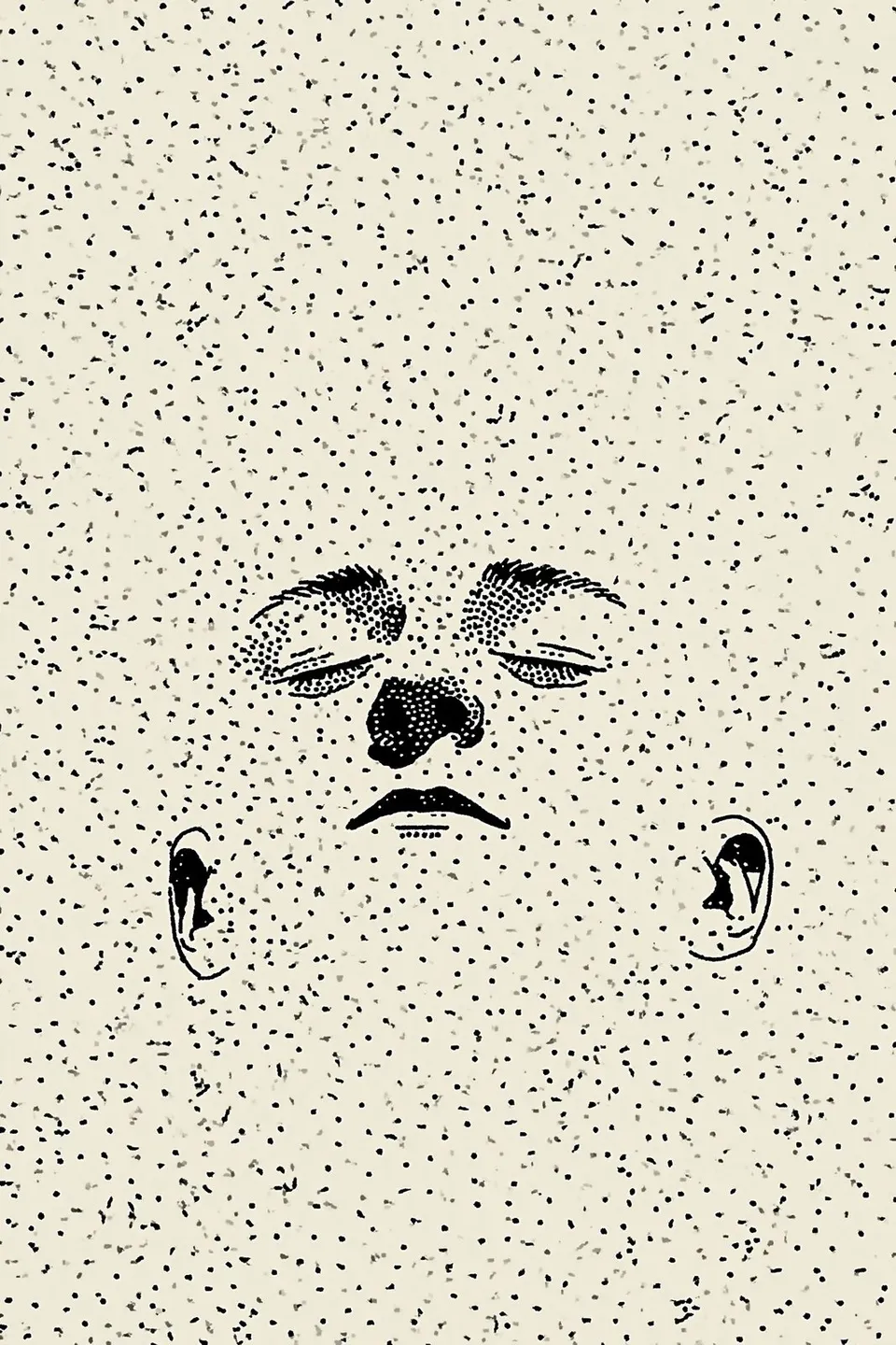 Reverent Dots, a Midjourney sref remix: A serene, warmly lit face fades gently into a field of sparse dots, its quiet prayerful expression rendered in delicate stippled pointillism., dreamy illustration style